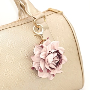 Bag Charm - Leather Flower Rose 3", Powder Pink Rose Purse Clip, Real Leather Bag  Rose Flower, Keychain Rose Clasp, Handbag Zipper Charm