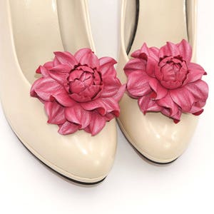 Shoe clips Genuine Leather Flower SHOE CLIPS, pearly pink leather rose floral shoe decoration, pumps flowers, shoe jewelry, shoe jewellery image 1