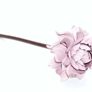 Flower hair stick, genuine leather pink lilac rose, natural wood hair fork 7" flower hairfork, handmade hair jewelry accessory, piece