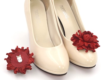 Handgemachte Rote Leder Schuhclips Blume: Brautschmuck