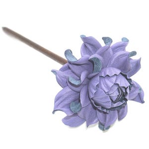 Flower hair stick, real leather lavender purple flower & natural wood hair fork, flower hairfork, handmade rose hair accessory piece