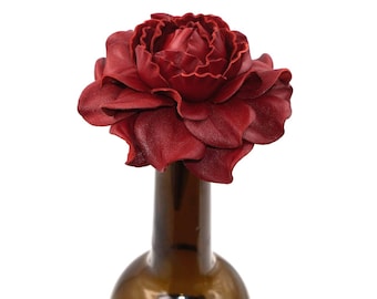 Leather Rose Wine Bottle Stopper: Handmade Chromed Metal Topper