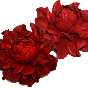 Red LEATHER rose brooch, red flowers brooch, leather flower brooch pin, floral large women brooch