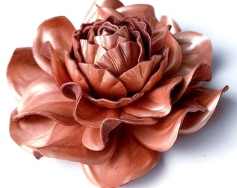 EXCLUSIVE Real Patent Leather Peach Flower Bag Charm 3.5" OR Glossy Peach Flower Brooch, Leather Anniversary Gift For Her