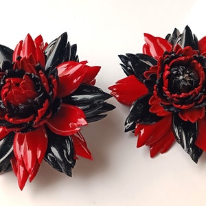 Red and Black Leather Dahlia Flower: Bag Charm or Brooch