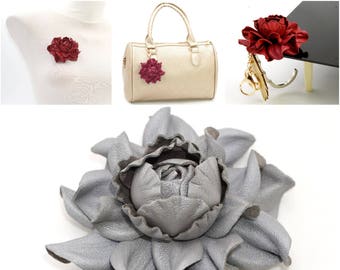 Leather Flower  - Make Own Custom Gift  Gray Flower Bag Charm/Rose Brooch/Table Purse Folding Hanger Holder Tabletop Hook|Bag Charm