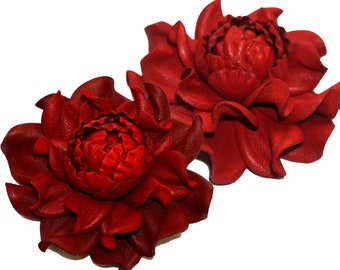 Red Leather Rose Brooch: Handmade Floral Pin