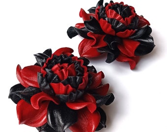 Exclusive Real Laquered Leather Red and Black Rose Bag Charm| Leather Red+Black Bag Flower Tassel  Flower| Floral Tassels for Brahmin Bags