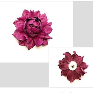Snap charm GENUINE fuchsia leather rose flower on a snap bracelet or a snap necklace | Unique snap jewelry | Leather flower snap buttons