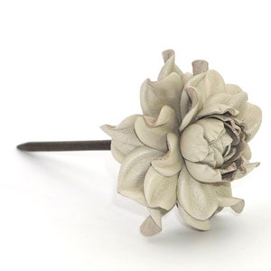 Leather flower wood hair stick, genuine leather beige ivory rose natural wooden hair fork, flower hairfork|Handmade hair accessory jewelry