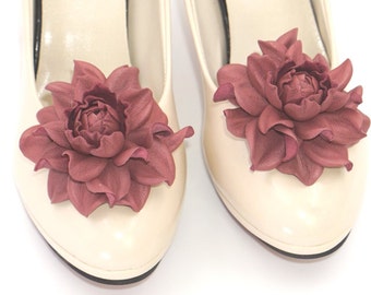 Pumps Real Leather Flowers, pearly redwood leather roses, floral shoe decoration, real leather roses of cedar wood color