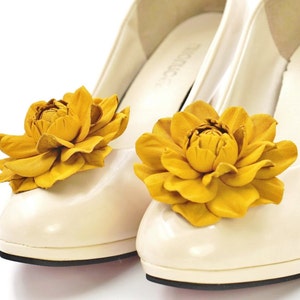 Genuine LEATHER SHOE CLIPS flowers, bright yellow rose shoe decoration, floral wedding bridal shoe jewelry Handmade shoe flowers, Ukranie image 2