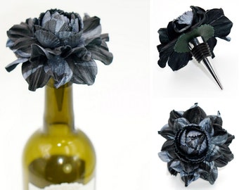 Best Gift Ever for Wine Lover! Flower Wine Bottle Stopper with REAL leather Rose, Designed Metal Wine Stopper, Wedding Favor Wine Topper