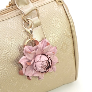 Bag Charm - Leather Flower Rose 3",  Pink Rose Purse Clip, Real Leather Rose Flower Bag Clip, Keychain Rose Clasp, Handbag Zipper Charm