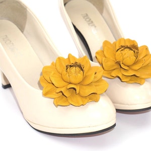 Genuine LEATHER SHOE CLIPS flowers, bright yellow rose shoe decoration, floral wedding bridal shoe jewelry Handmade shoe flowers, Ukranie image 1