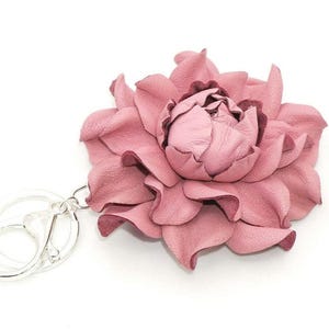 Leather Pink Rose Purse Hanger Hook: Folding Bag Charm Keychain