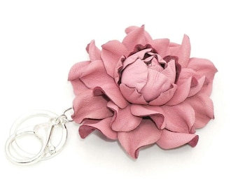 Leather Pink Rose Purse Hanger Hook: Folding Bag Charm Keychain