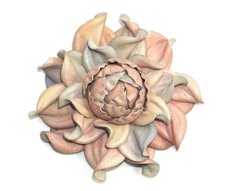 Handmade Leather Flower Brooch – Beige Multicolored Floral Pin