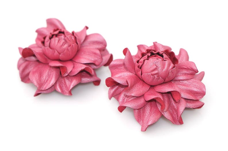 Shoe clips Genuine Leather Flower SHOE CLIPS, pearly pink leather rose floral shoe decoration, pumps flowers, shoe jewelry, shoe jewellery image 3