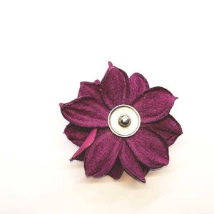 Snap charm GENUINE fuchsia leather rose flower on a snap bracelet or a snap necklace Unique snap jewelry Leather flower snap buttons image 3