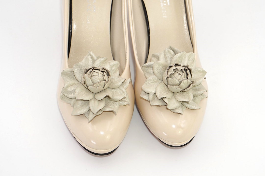 Leather Flower Shoe Clips, Ivory Beige Floral Shoe Decoration, Handmade ...