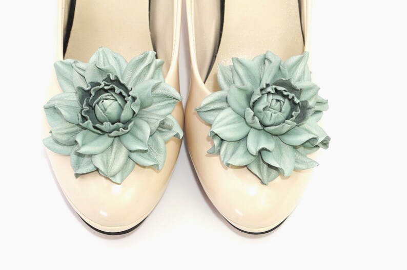 Handmade shoe jewellery floral shoe decoration statement shoe jewelry water blue Ukranie mint rose Genuine LEATHER SHOE CLIPS flowers