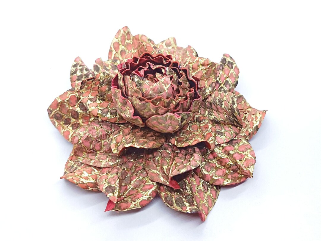Large Python Leather Flower Brooch, Statement Pin or Bag Charm ...