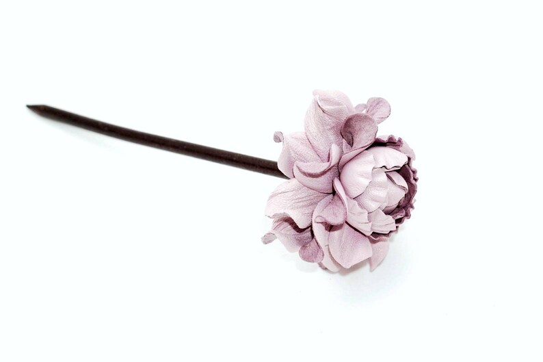Wooden floral hair stick handmade hair jewelry accessory natural wood hair fork 7 flower hairfork genuine leather pink lilac rose piece