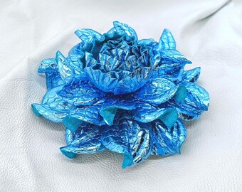 Handmade Metallic Leather Flower Bag Charm, Reptile Texture Purse Holder