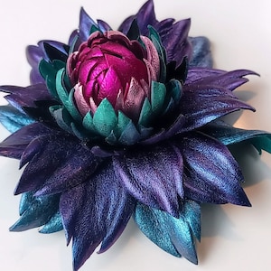 Exclusive Sapphire Blue Purple-Violet Leather Dahlia flower Bag Charm for Brahmin bags/Purse Flower Dahlia Keychain| Brahmin fobs