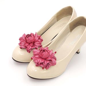 Shoe clips Genuine Leather Flower SHOE CLIPS, pearly pink leather rose floral shoe decoration, pumps flowers, shoe jewelry, shoe jewellery image 2