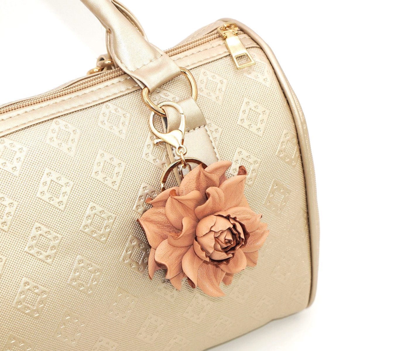 Genuine Peach Leather Flower Bag Charm 3 Rose Bag Clip Etsy