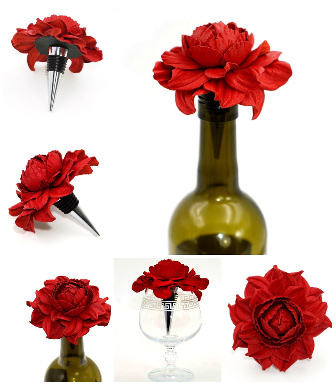 Flower Wine Bottle Stopper REAL Leather Rose, Best Gift Ever for Wine Lover Design Stopper
