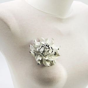 100% Genuine milk white leather flower brooch, white rose 3 brooch pin, good for outerwear, dress flower Unique handmade leather jewelry image 2