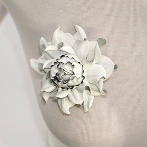 100% Genuine milk white leather flower brooch, white rose 3 brooch pin, good for outerwear, dress flower Unique handmade leather jewelry image 4