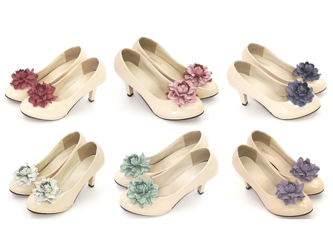 Genuine LEATHER Shoe Clips Flower SHOE CLIPS Rose Shoe Etsy