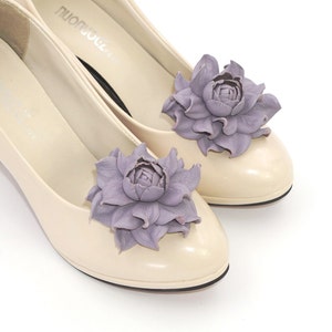 Genuine LEATHER SHOE CLIPS Flowers Lavender Rose Floral Shoe - Etsy