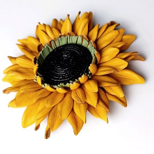 Big Leather Sunflower Bag Charm OR Genuine Yellow Leather Sun Flower Brooch,  Hair barrette comb, Symbol of Ukraine|Leather Anniversary Gift
