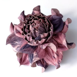 EXCLUSIVE Real Matte Pink Lilac Violet Leather Flower Bag Charm 3.5 OR Rose in Pinks and Purples Brooch, Leather Anniversary Gift For Her image 5