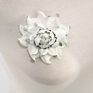 100% Genuine milk white leather flower brooch, white rose 3 brooch pin, good for outerwear, dress flower Unique handmade leather jewelry image 5