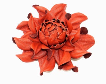 Terracotta Leather Rose: Handmade Brooch, Bag Charm, Table Hook
