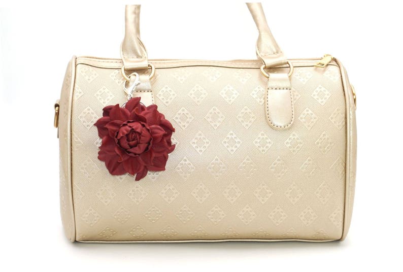Bag Charm Leather Flower Rose RED Rose Bag Clip Real Etsy