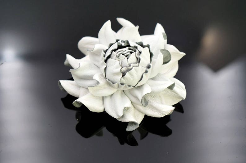 100% Genuine milk white leather flower brooch, white rose 3 brooch pin, good for outerwear, dress flower Unique handmade leather jewelry image 3