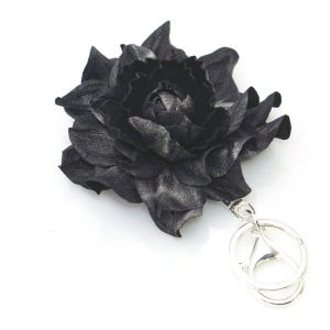Leather Flower Purse Hanger: Black & Silver Handbag Charm