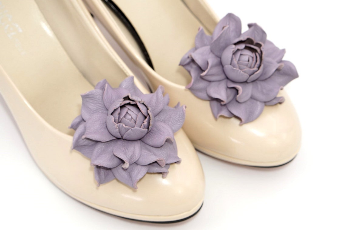 Genuine LEATHER SHOE CLIPS Flowers Lavender Rose Floral Shoe Etsy