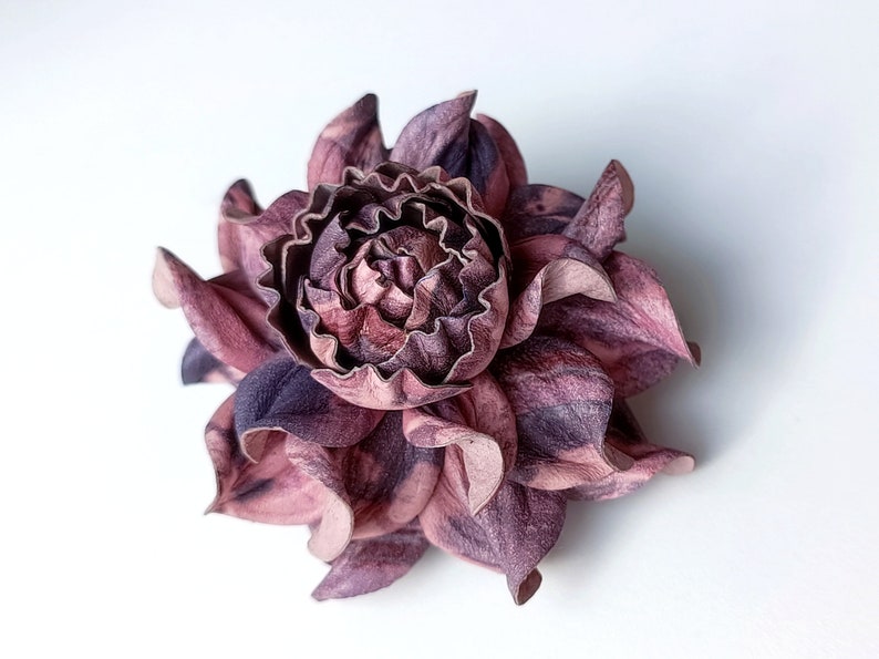 EXCLUSIVE Real Matte Pink Lilac Violet Leather Flower Bag Charm 3.5 OR Rose in Pinks and Purples Brooch, Leather Anniversary Gift For Her image 4