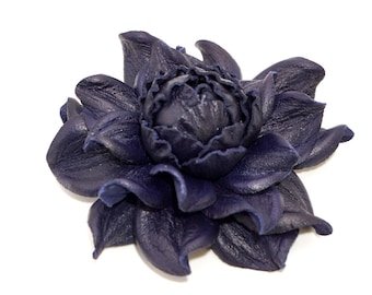 Navy Leather Rose Brooch – Handmade Flower Pin, Bag Charm