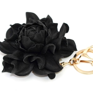 Black Leather Rose Purse Charm: Folding Bag Hanger Hook