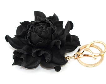Black Leather Rose Purse Charm and Folding Bag Table Hanger Hook