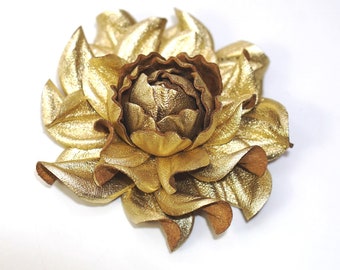 Metallic Gold Leather Rose Bag Charm | Flower Keychain, Purse Accessory